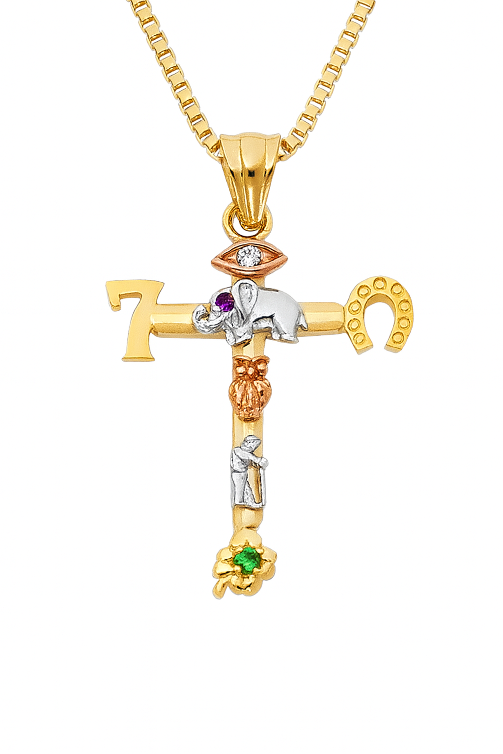 The Fortuna Cross — 14K Gold Talisman of Symbols