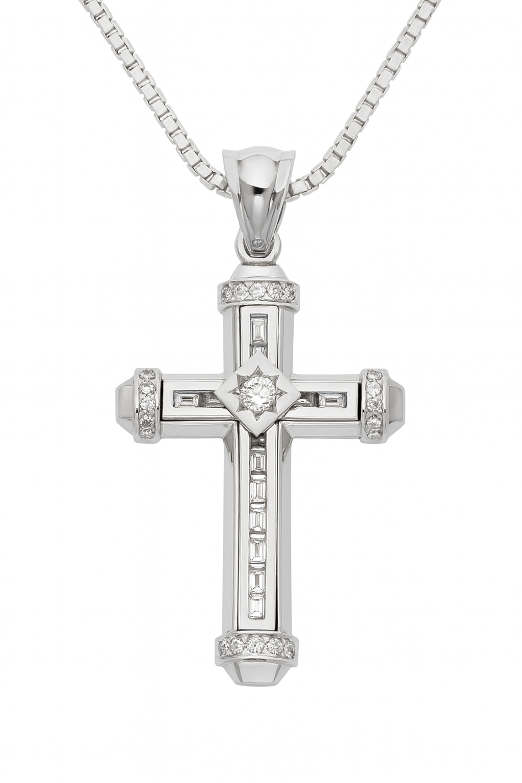 The Celestial Baguette Cross — 14KT White Gold Heirloom