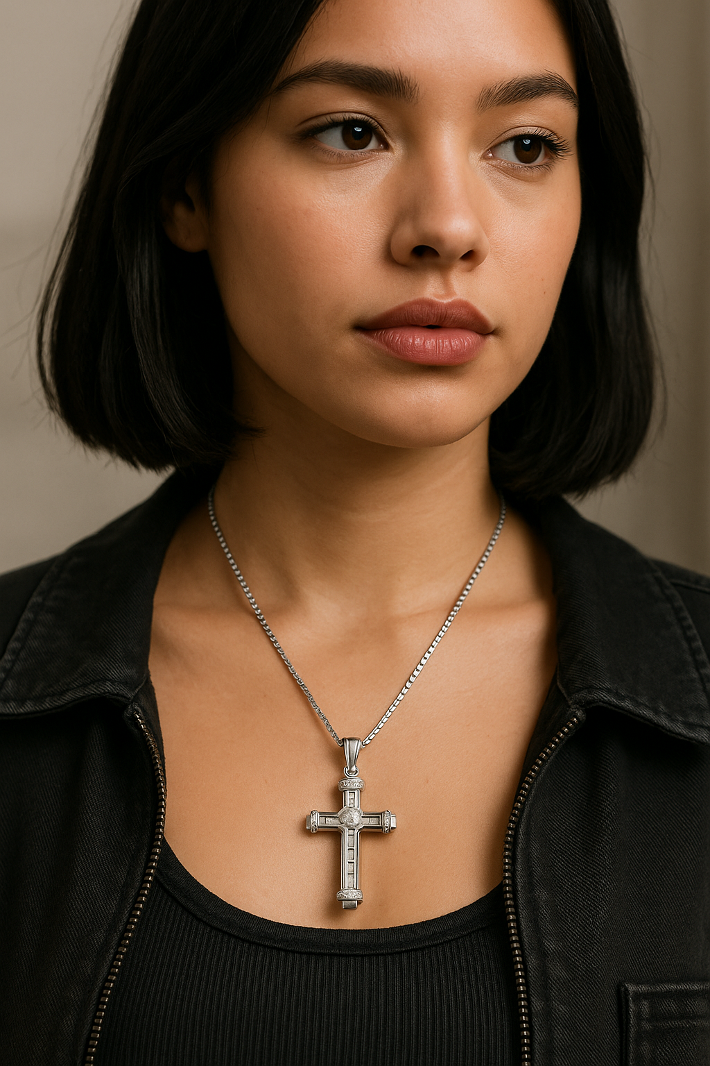 The Celestial Baguette Cross — 14KT White Gold Heirloom