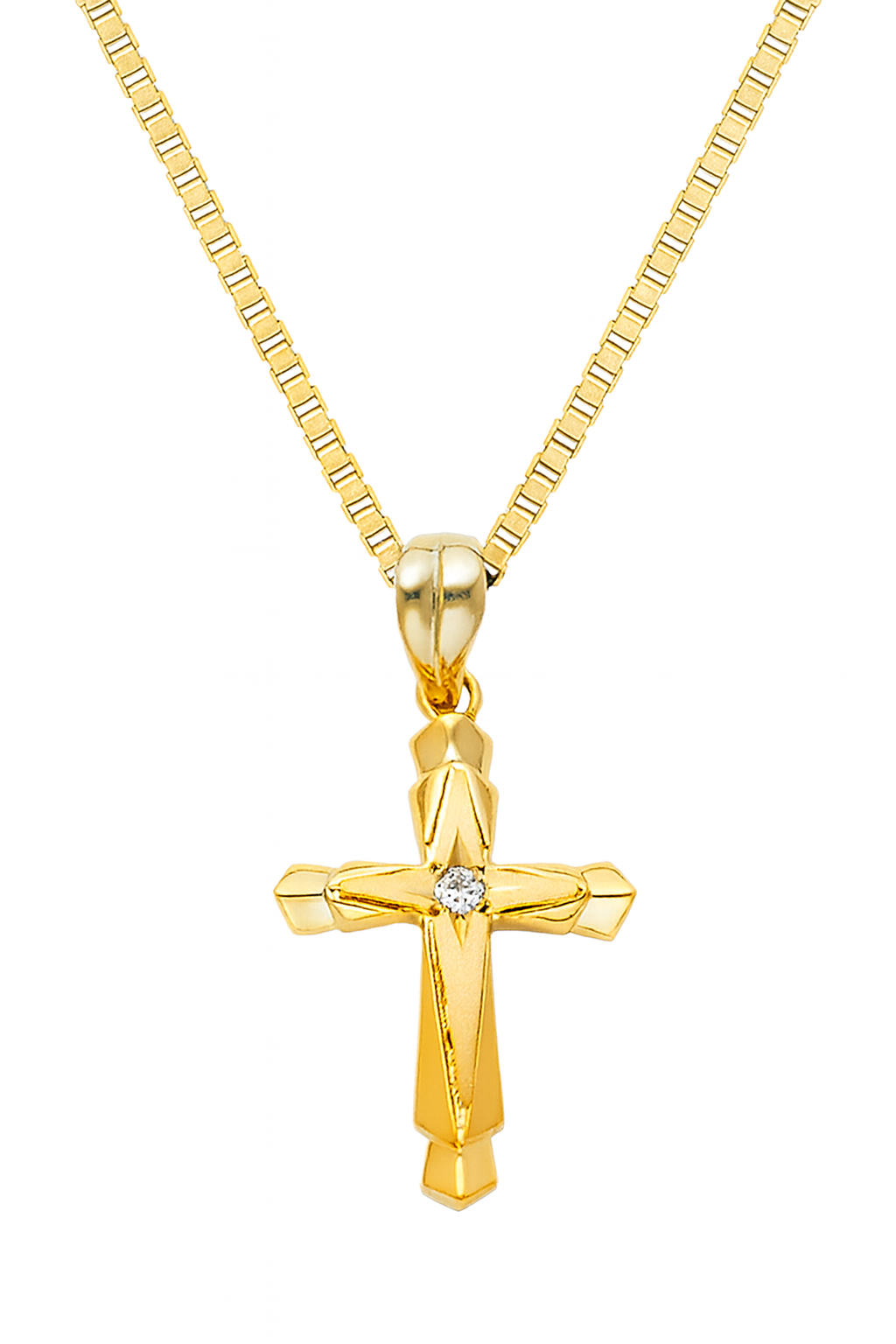 14KT Gold “Astra Cut Cross” Pendant — CZ Gem-Kissed