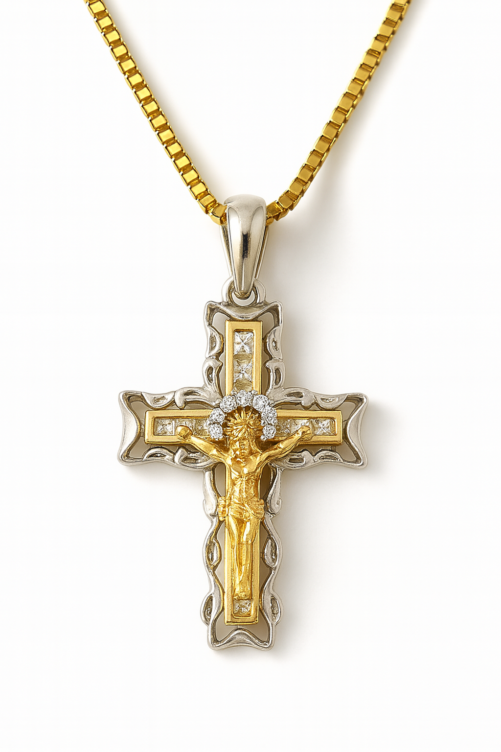 14KT Gold “Divine Aurelia Crucifix” Two-Tone Pendant