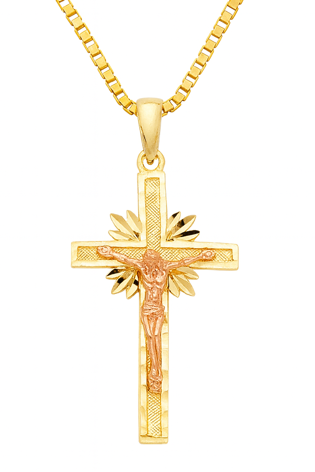 14KT Gold “Solara Radiant Crucifix” Sunburst Pendant