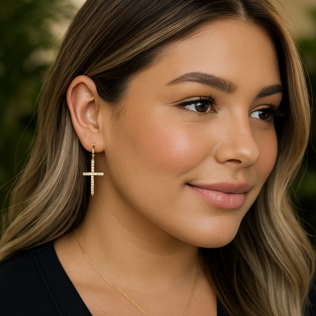 14KT Gold Sanctuary Cross Earrings