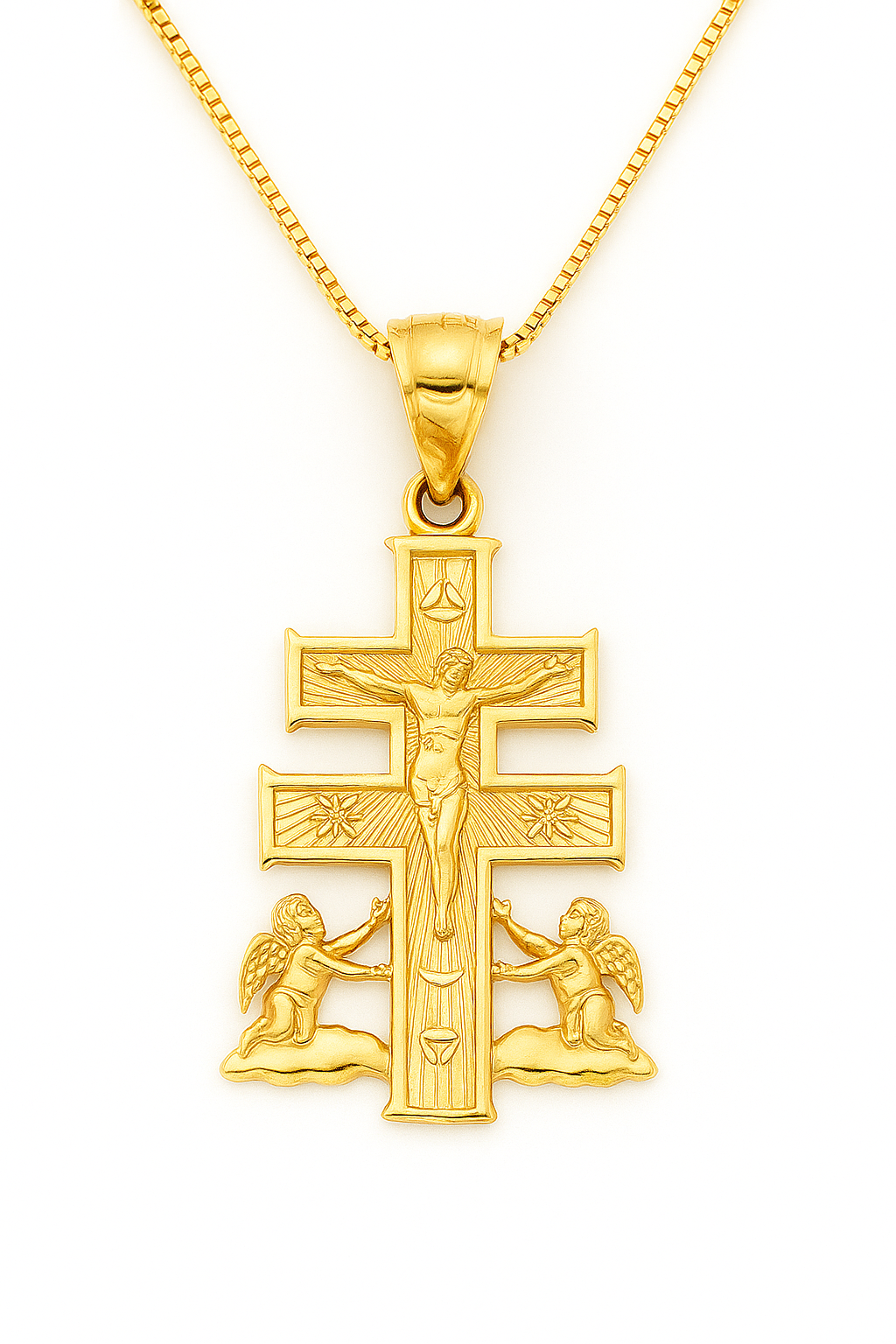 14K Gold Double-Bar Crucifix Pendant with Cherubs – Fine Faith Jewelry | SIL Jewelry