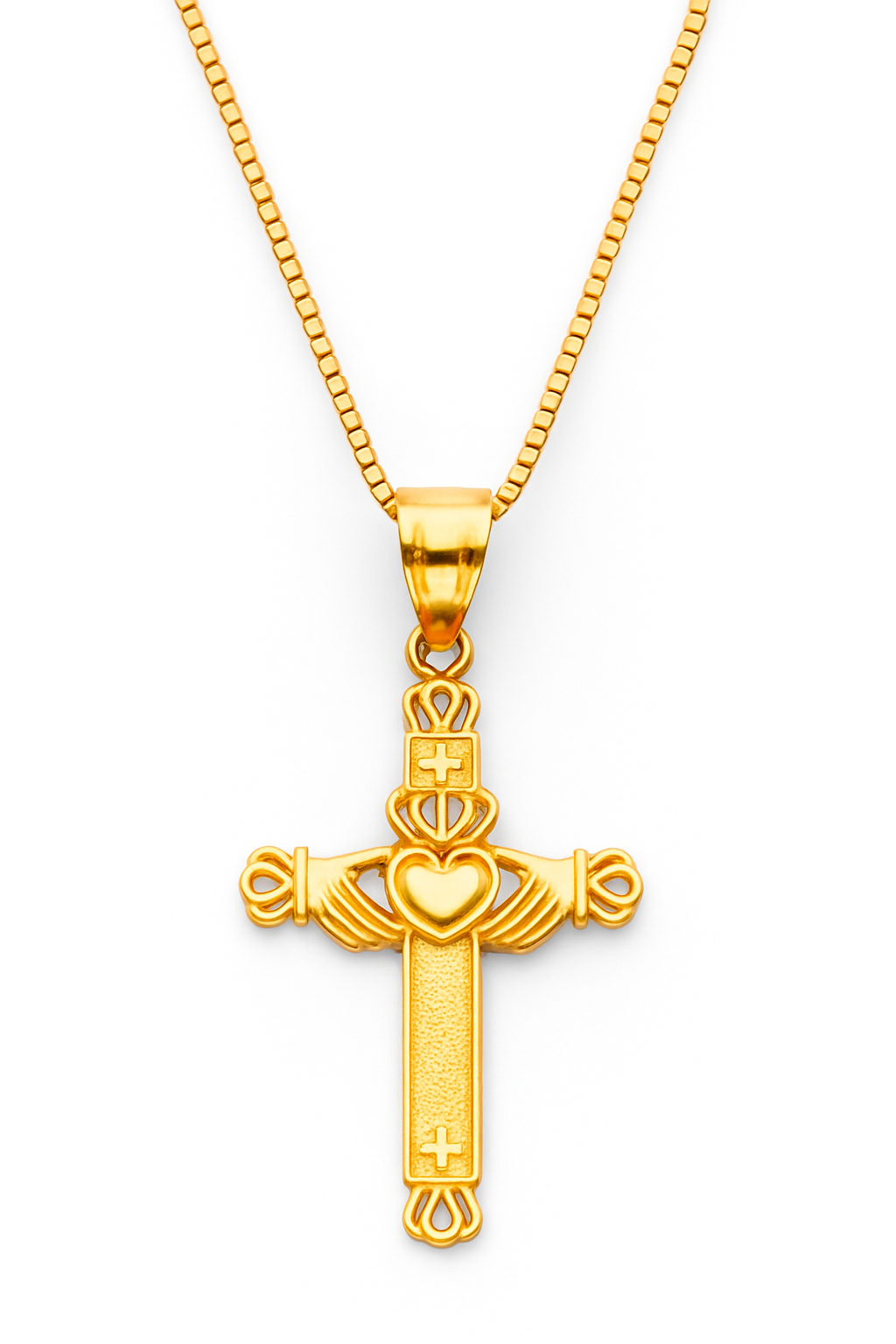 The Heart & Crown Cross — 14K Gold Claddagh Heirloom Pendant