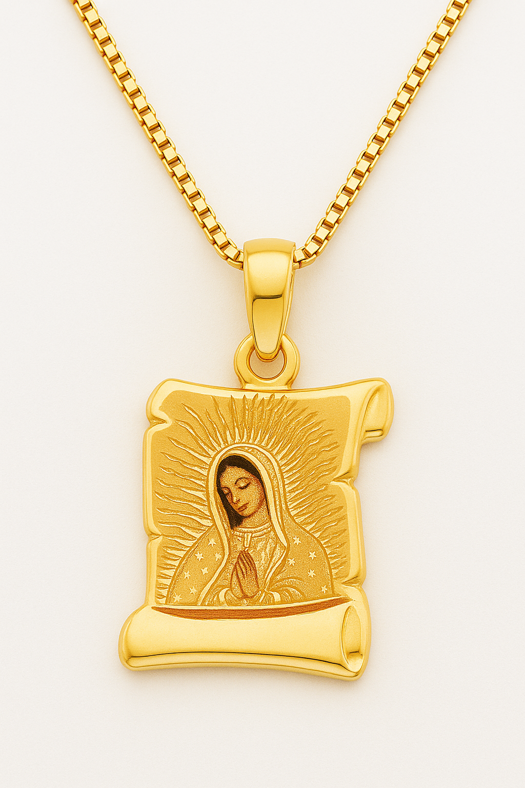 Guadalupe Eternal Light Scroll 14K Gold Pendant Necklace