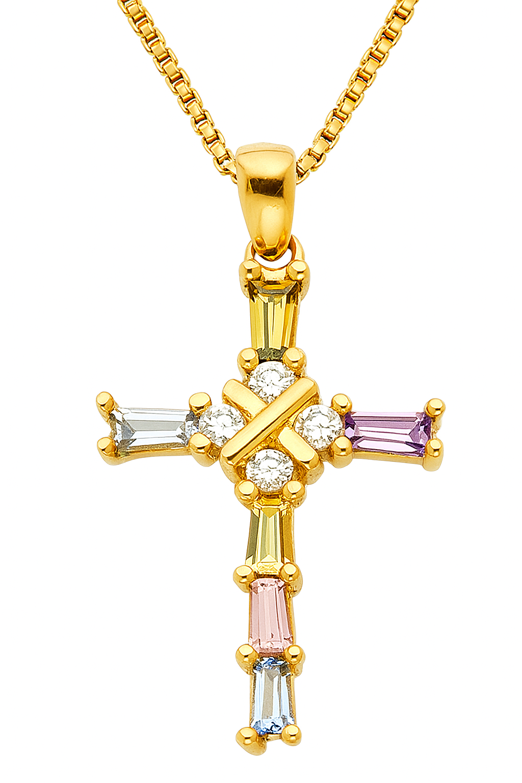 “Aurora Cross of Light” – 14K Gold Gemstone Heirloom Pendant