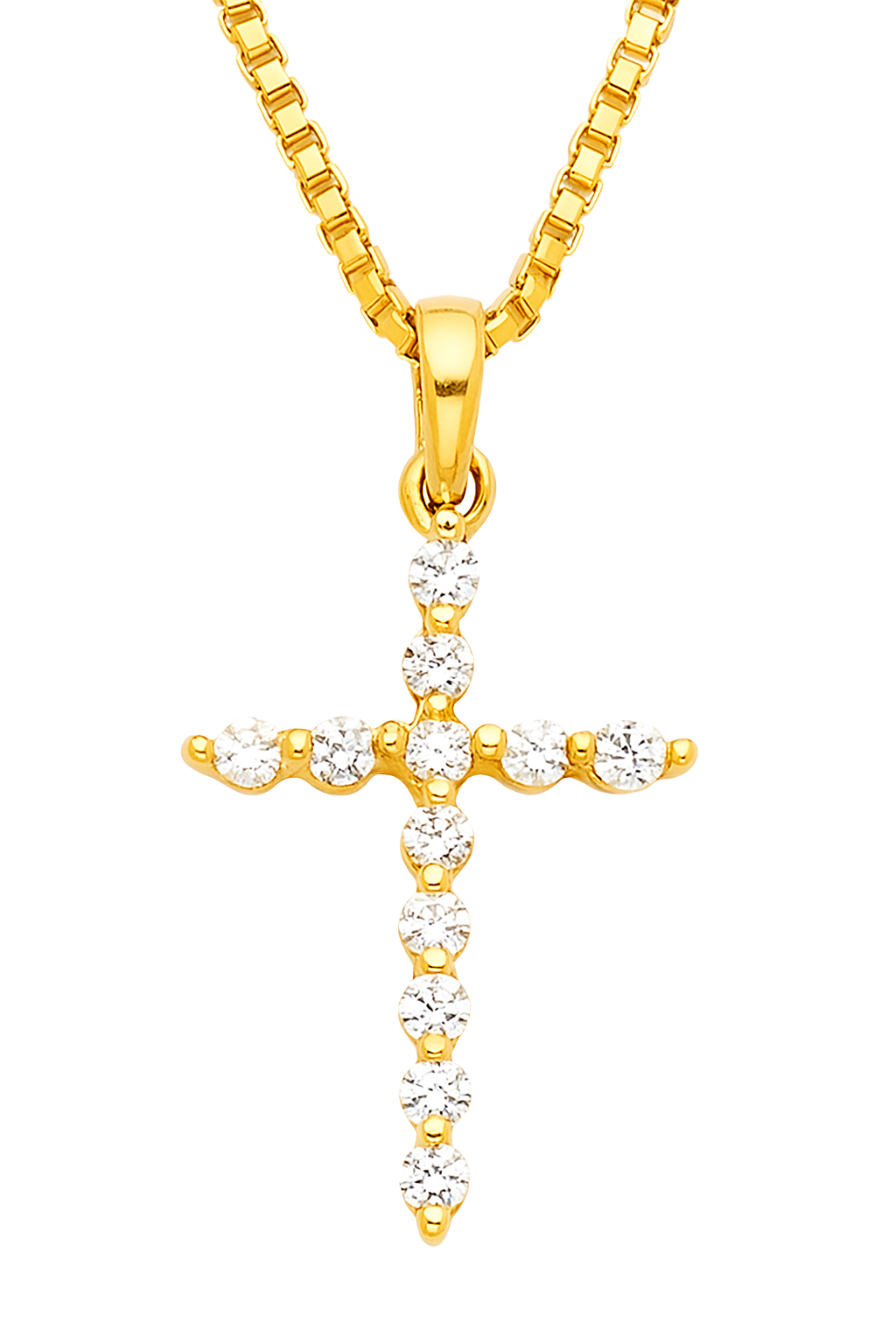 Celestial Light – 14K Gold CZ Cross Pendant Necklace