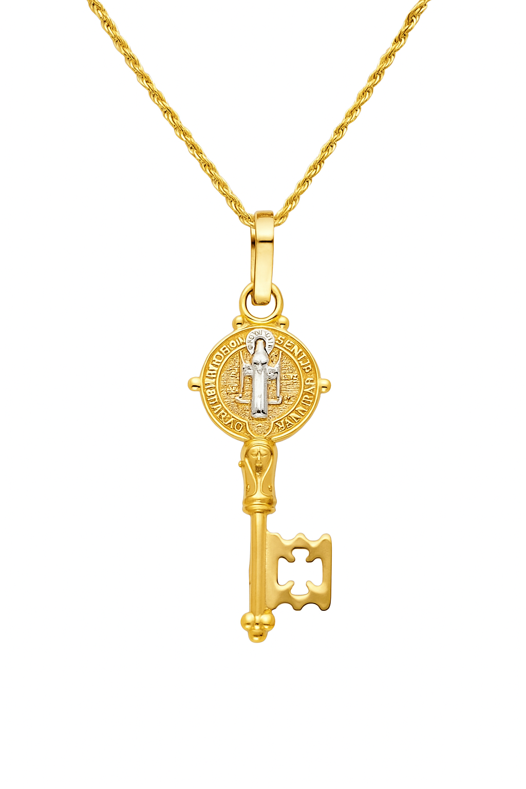 The Keeper — 14K Two-Tone Saint Benedict Key Pendant