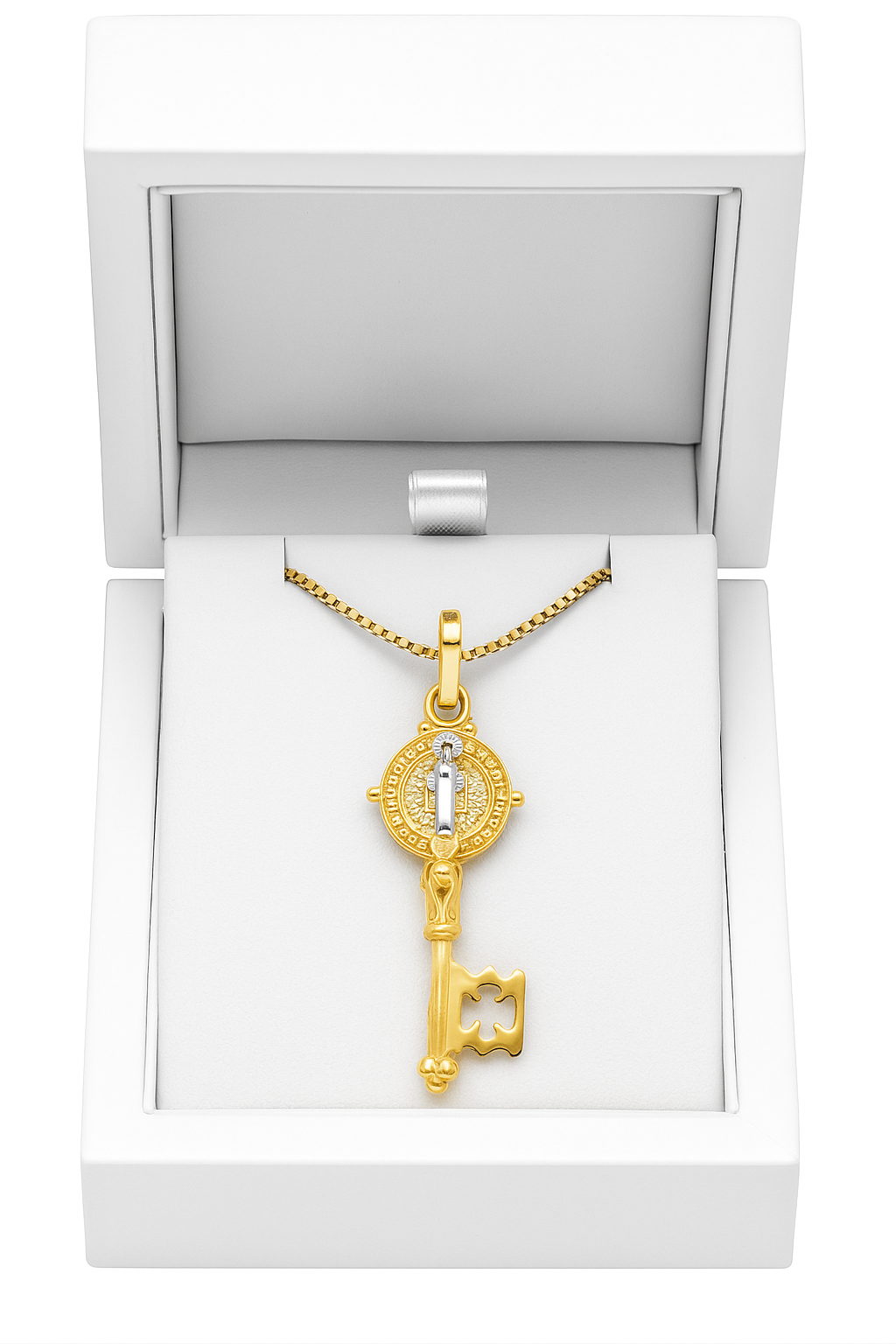The Keeper — 14K Two-Tone Saint Benedict Key Pendant