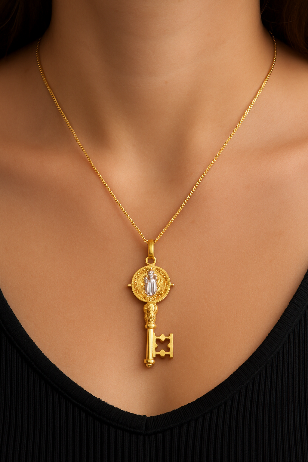 The Keeper — 14K Two-Tone Saint Benedict Key Pendant