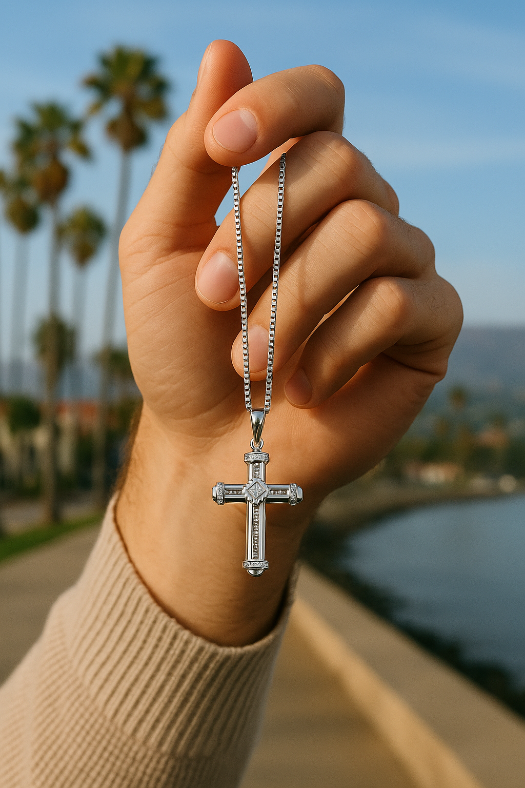 The Celestial Baguette Cross — 14KT White Gold Heirloom