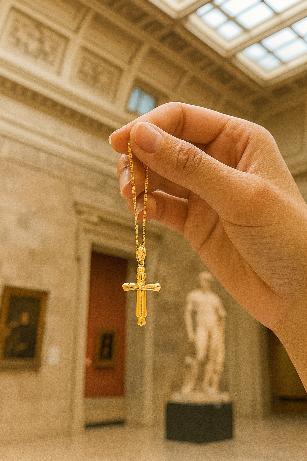 14KT Gold “Astra Cut Cross” Pendant — CZ Gem-Kissed