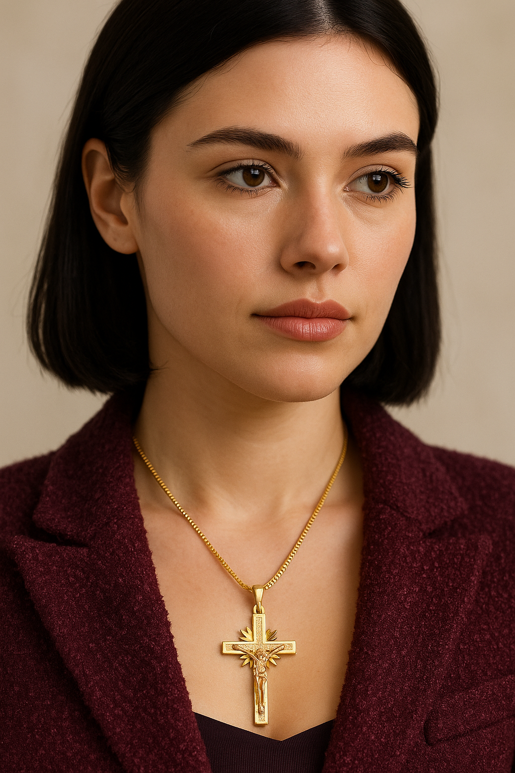 14KT Gold “Solara Radiant Crucifix” Sunburst Pendant