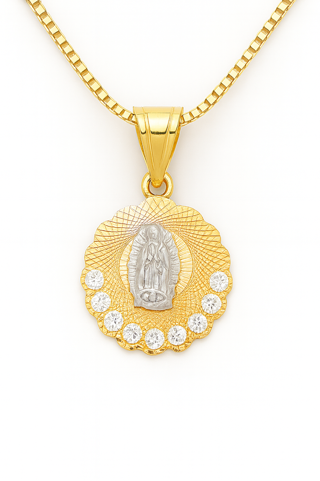 14KT Gold Virgin Mary Medallion Necklace for Women