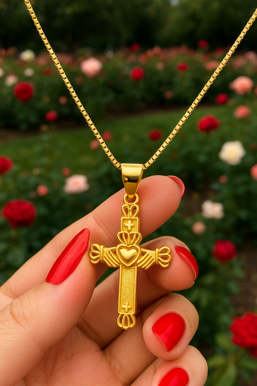 The Heart & Crown Cross — 14K Gold Claddagh Heirloom Pendant