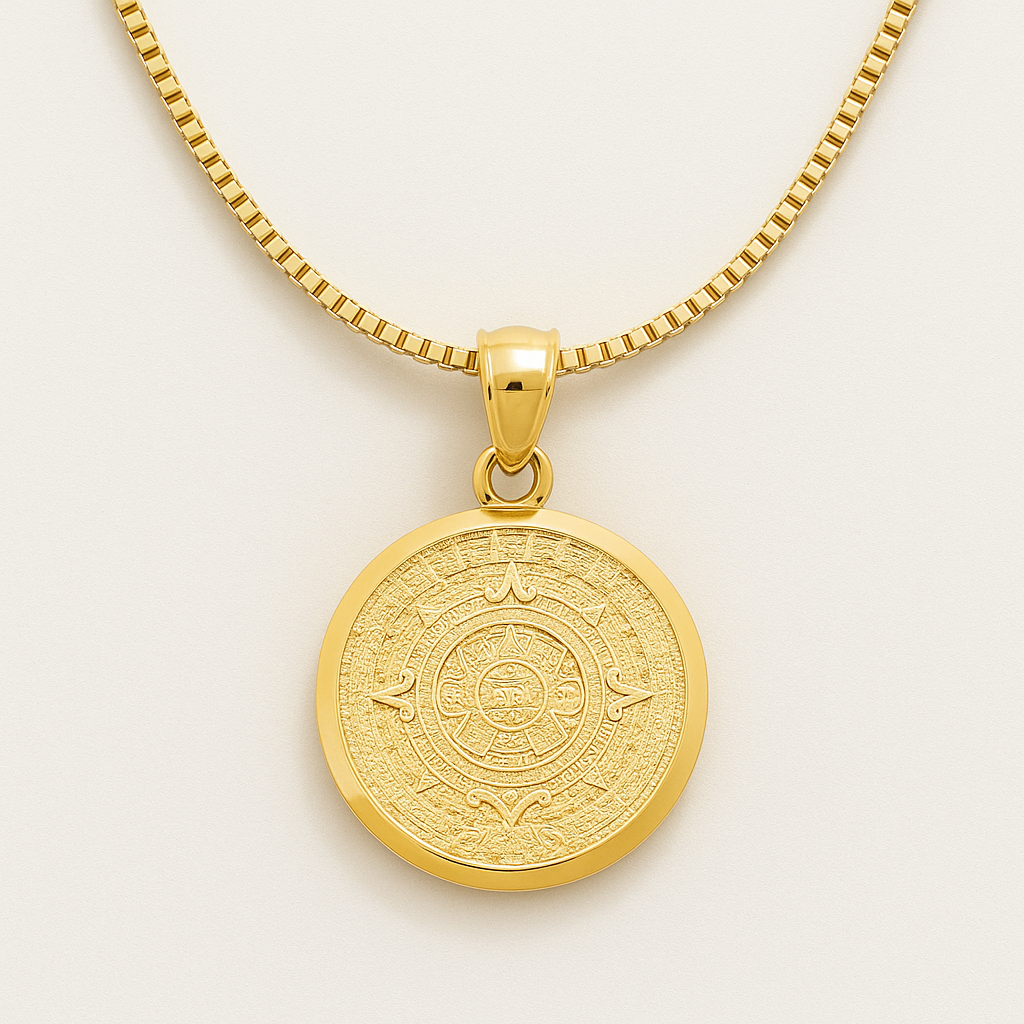 Mark of Time — Fine 14K Gold Aztec Calendar Pendant