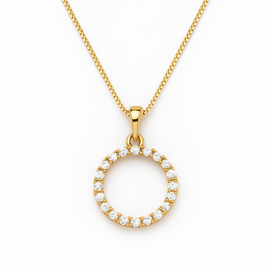 The Radiant Circle — 14KT Gold CZ Stone Pendant Necklace