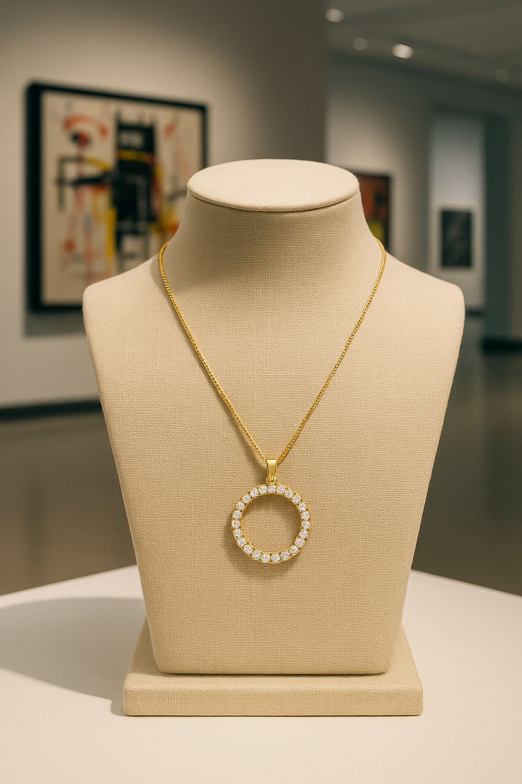 The Radiant Circle — 14KT Gold CZ Stone Pendant Necklace