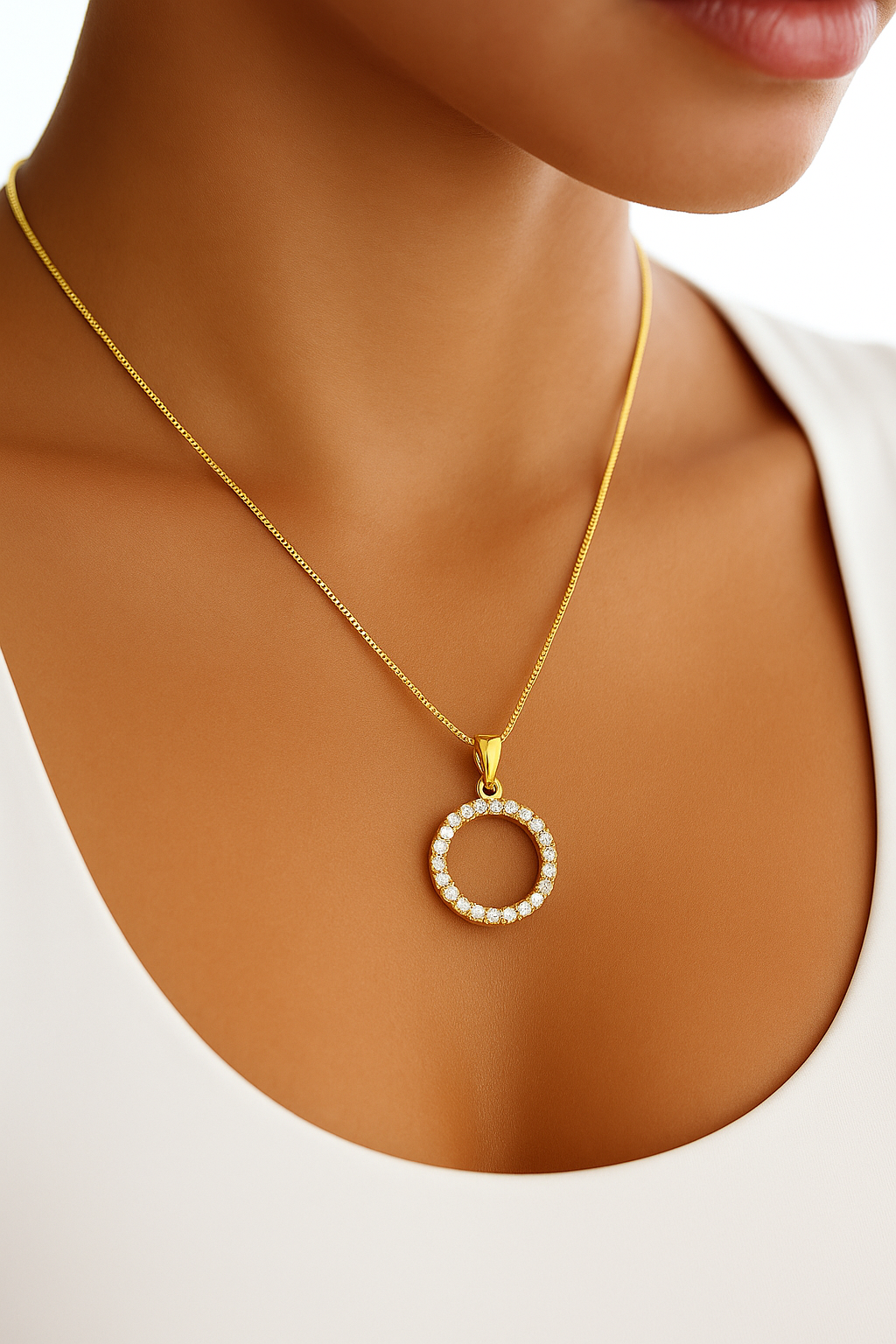 The Radiant Circle — 14KT Gold CZ Stone Pendant Necklace
