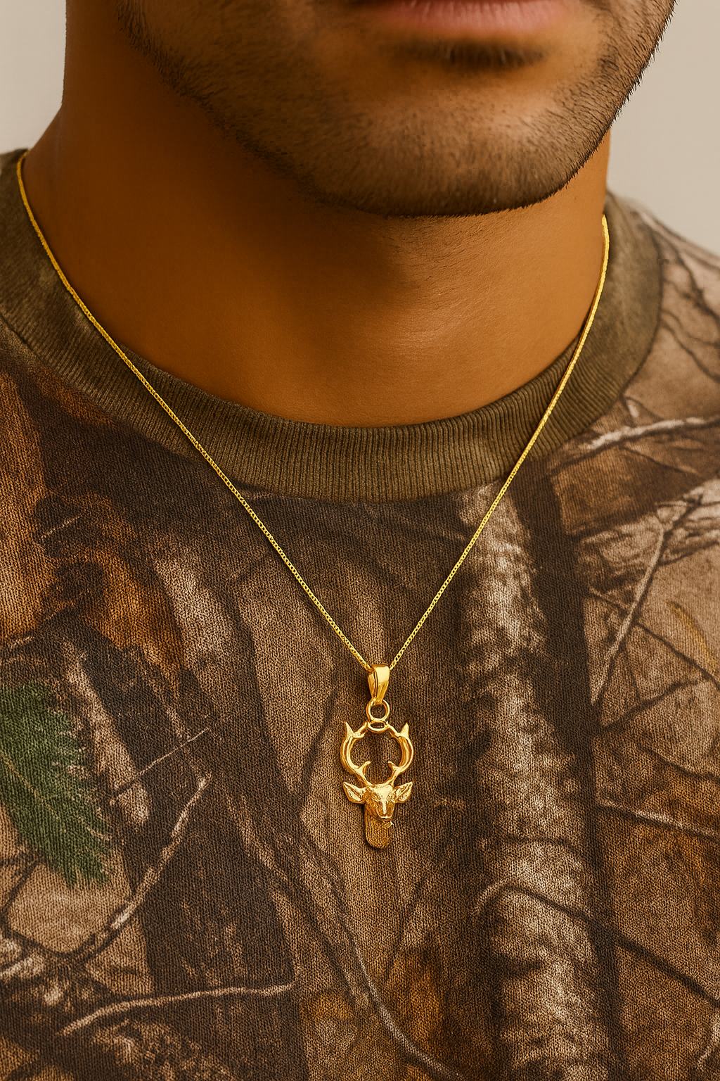 The Huntsman Pendant — 14KT Gold Deer Head Necklace