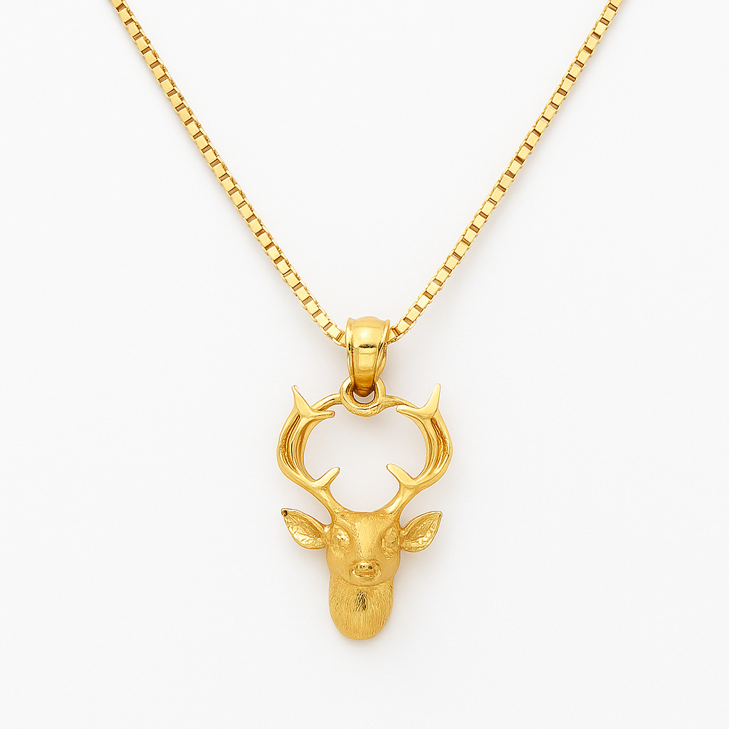 The Huntsman Pendant — 14KT Gold Deer Head Necklace