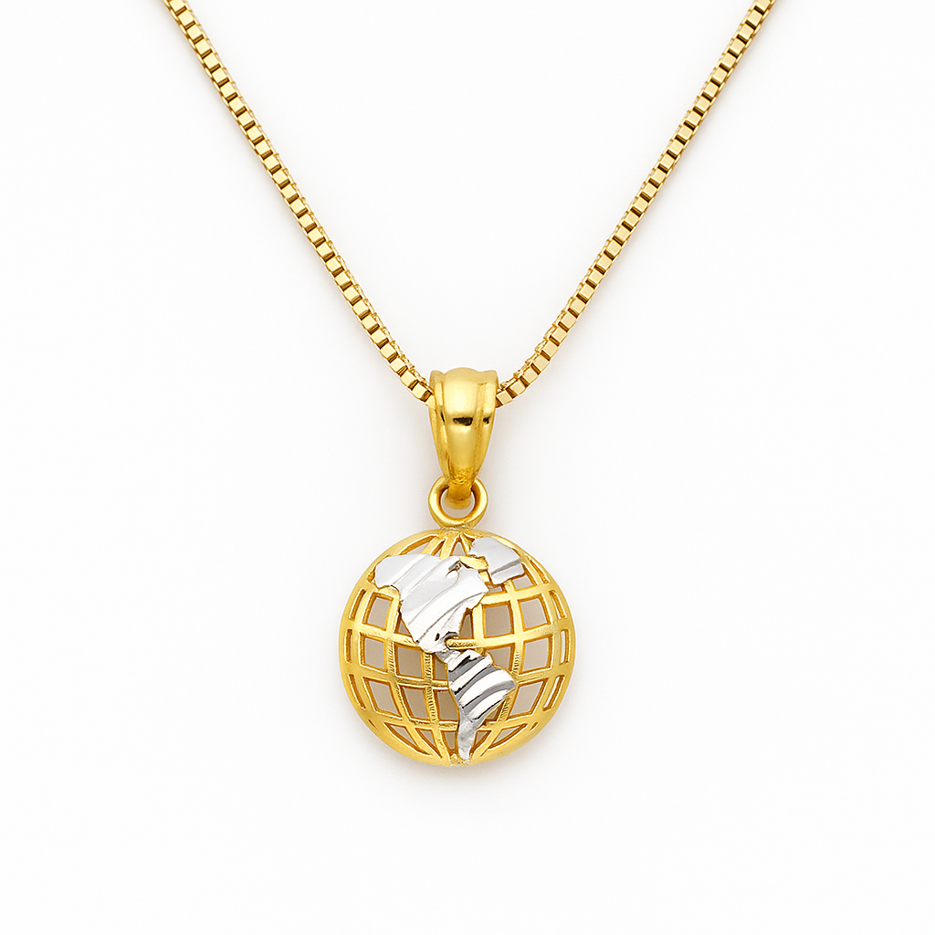 The Worldview Pendant — 14KT Two-Tone Gold Globe Necklace